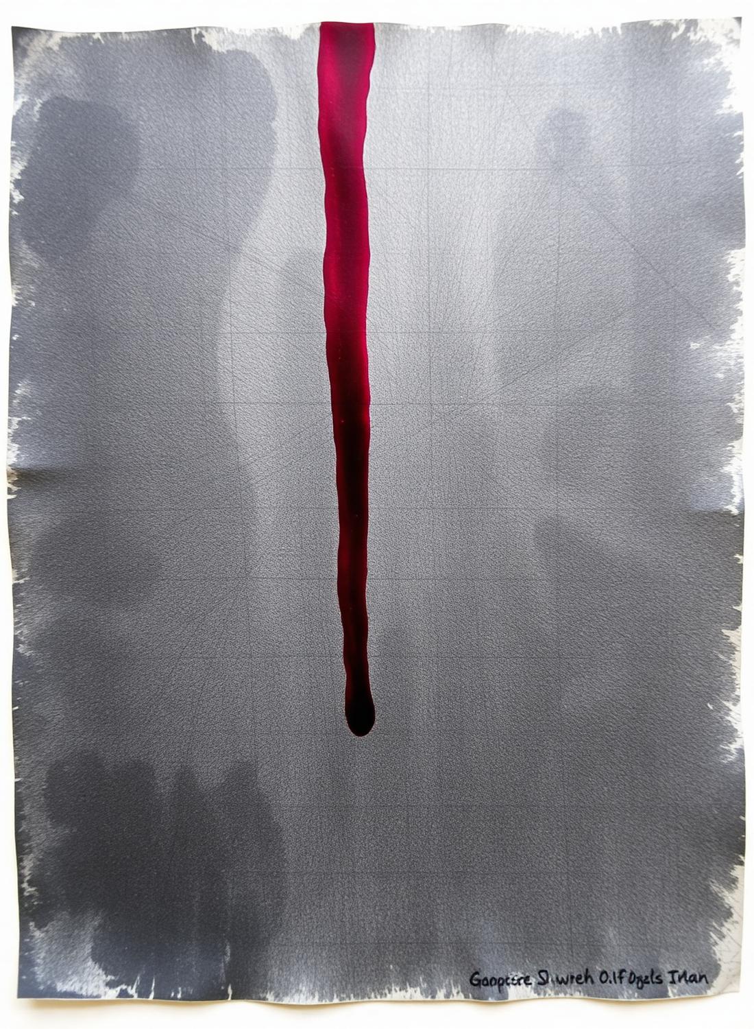 SINGLE POUR — Wine-red ink and graphite on heavy paper