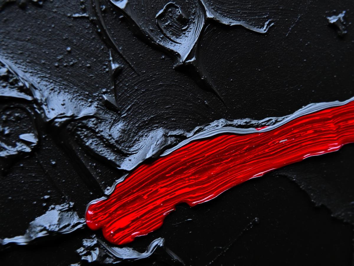 Wet black, one crimson pass.